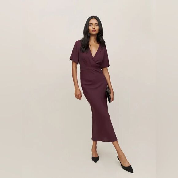 Reformation Danika Midi Dress color Prune XS - Picture 8 of 8